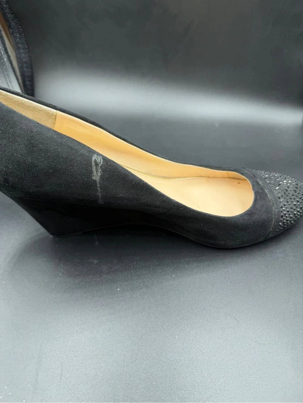 Jessica Simpson Black Suede Crystal-Embellished Pointed Toe Flats